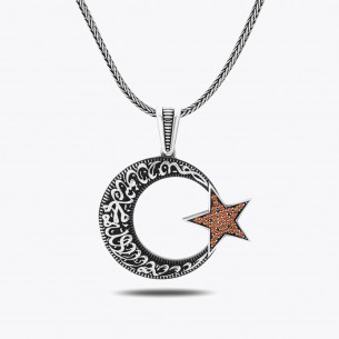 Moon Star Kalima Tevhid Silver Necklace