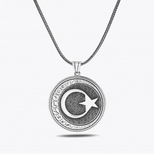 Turkish States Moon Star Silver Necklace