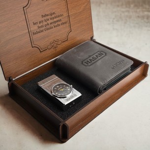Wooden Boxed Leather Wallet...