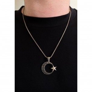 Crescent Star Silver Men's Necklace