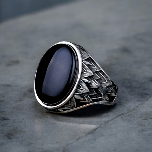 925 Sterling Silver Men Ring with Black Onyx Stone