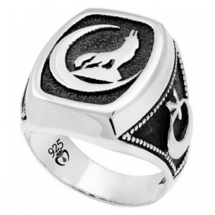 Sterling Silver Men's Ring Wolf
