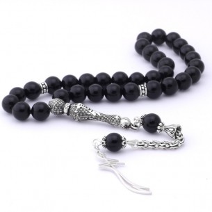 Onyx Stone Silver Prayer Beads