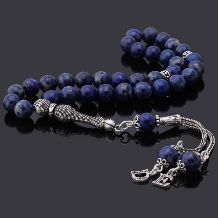 Lapis Stone Silver Tassel Prayer Beads