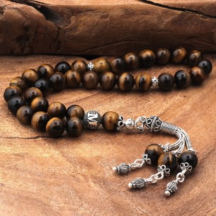 Tiger Eye Stone Silver Initial Prayer Beads