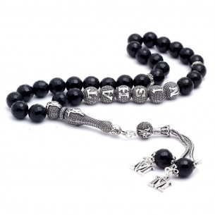 Onyx Initial Silver Prayer Beads