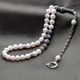  Pearl Stone Sterling Silver Prayer Beads