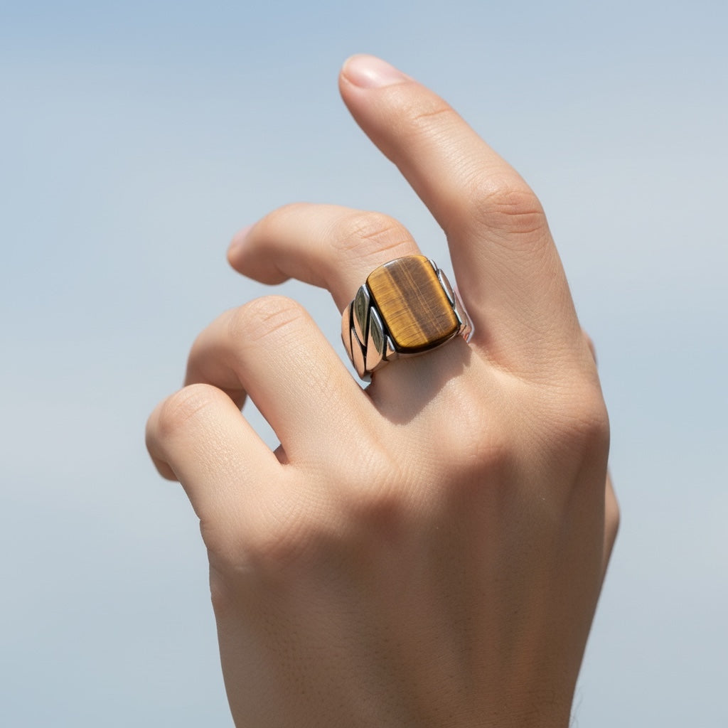 Tiger Eye Men's Ring | 925 Sterling Silver