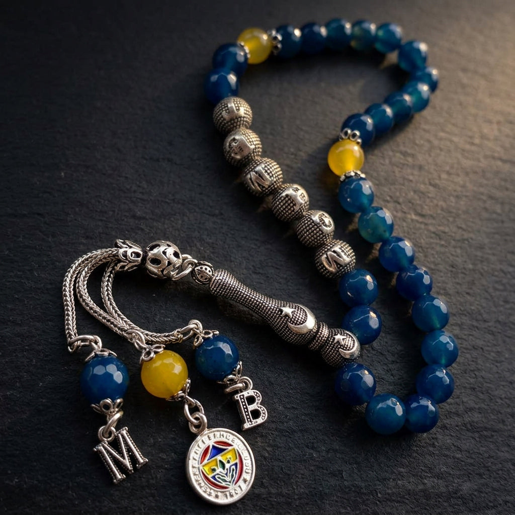 Personalized Fenerbahçe Agate Tasbih with Name | 925 Silver