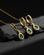 925 Sterling Silver Emerald Green Teardrop Necklace and Earring Set