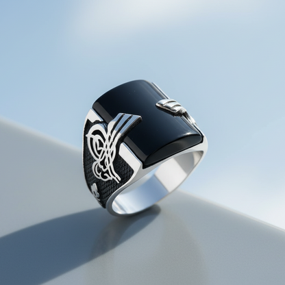 Osmanische Tugra Herrenring 925er Silber mit Onyx