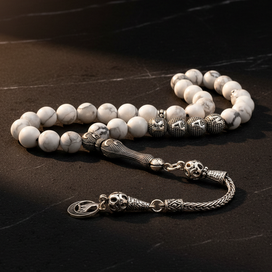 Havlit Taşı Isimli Üç Hilal Gümüş Tasarım Tesbih