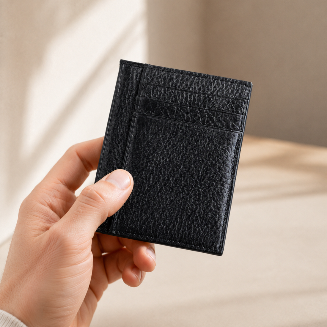 Vintage Slim Leather Card Holder | Black