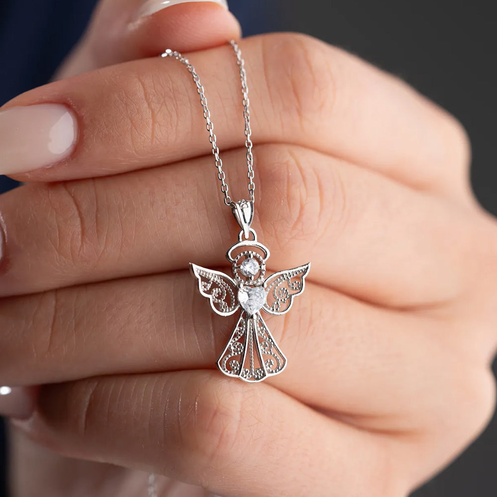 925 Sterling Silver Heart Angel Necklace