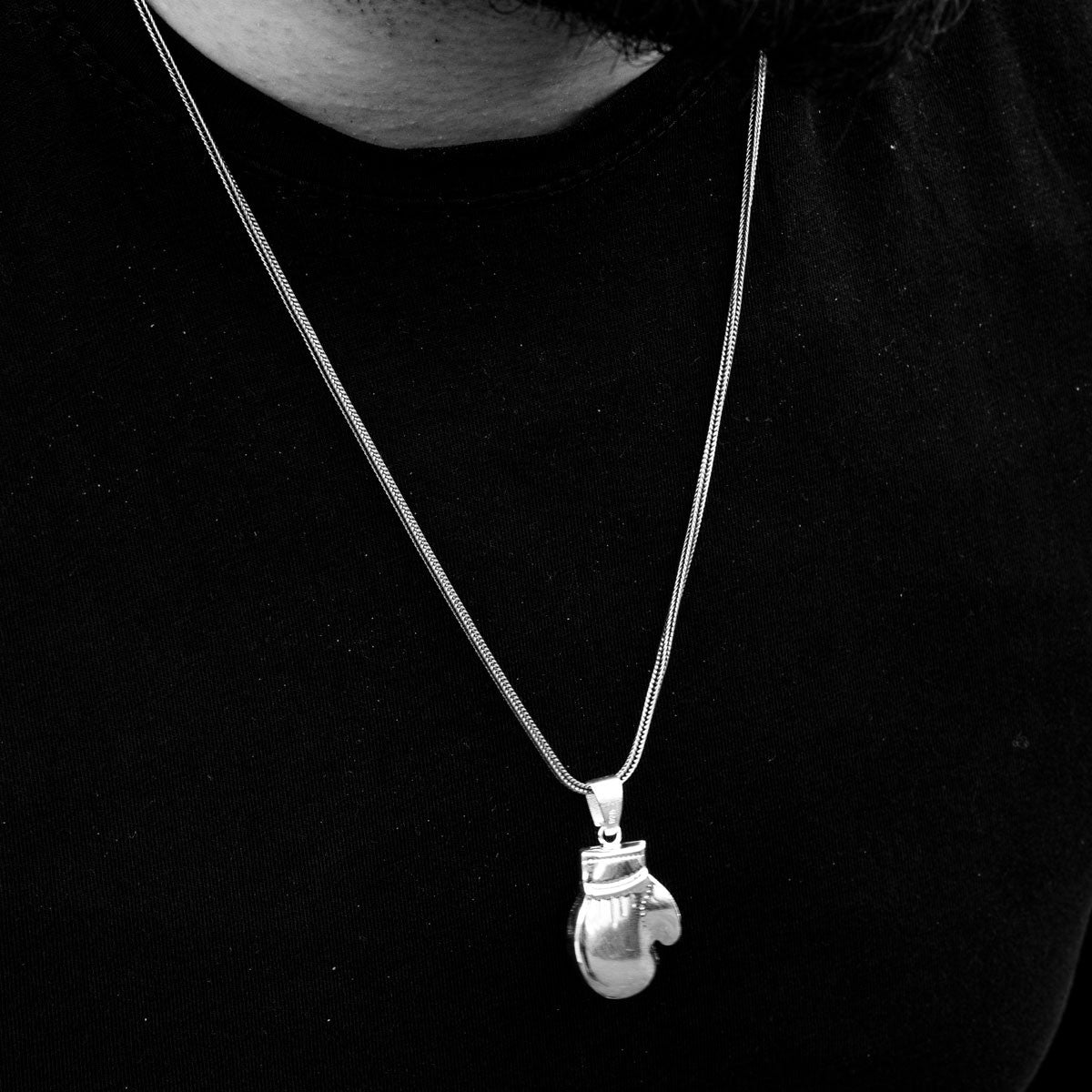 Boxing Glove Biker Pendant Necklace in 925 Sterling Silver -2