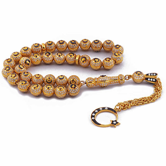 Gold Plated 925 Sterling Silver Tasbih with Zircon Stones