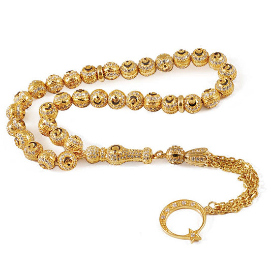 Gold Plated 925 Sterling Silver Tasbih with Zircon Stones