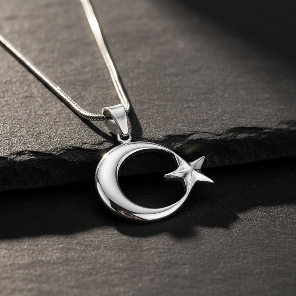 925 Sterling Silver Moon Star Men's Necklace -2