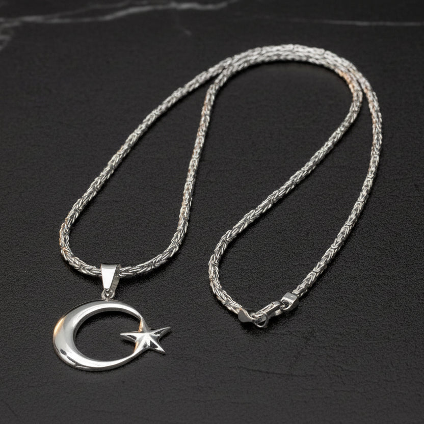Herren Königskette aus 925er Silber mit Halbmond Stern Anhänger