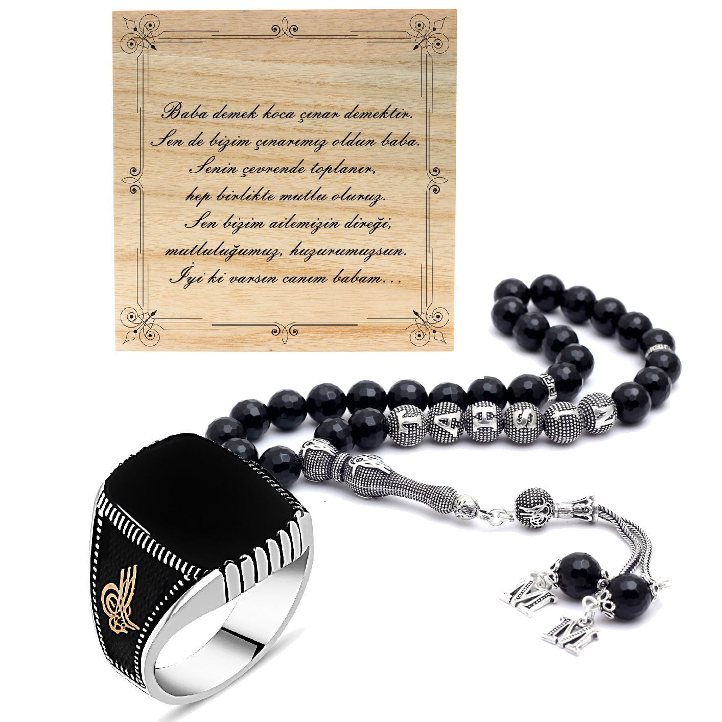 Initial Tasbih Ring in Sterling Silver Men's Gift Set