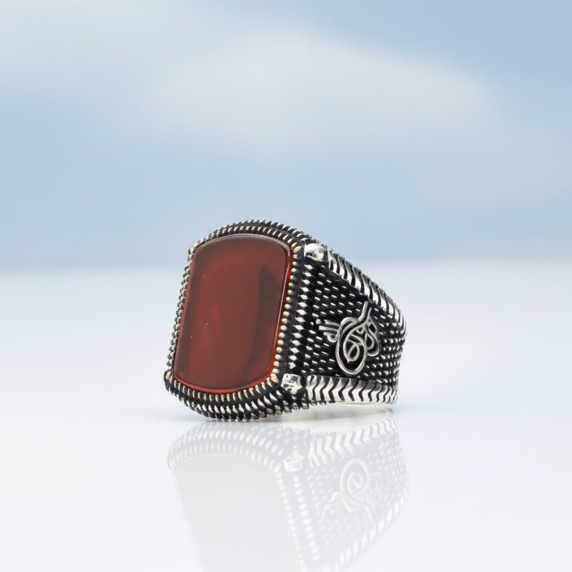 925 Anneau de pierre d'agate monogramme en argent sterling