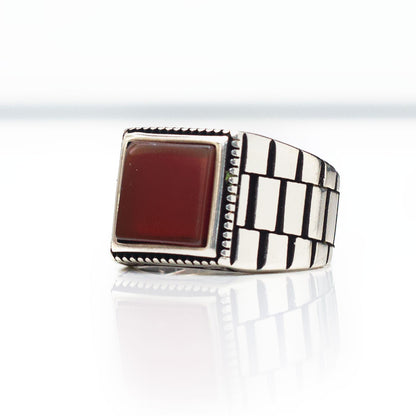 Anneau d'argent pour hommes en pierre d'agate carrée