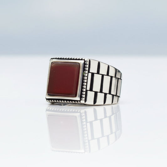 Kare Akik Taşlı Erkek Gümüş Yüzük