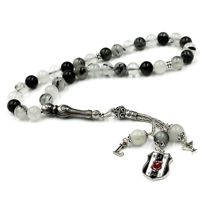 BJK Quartz Stone Silver Silver Rosary