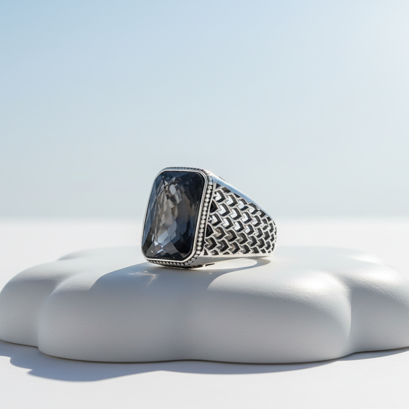 Men's Silver Ring with Black Zircon Stone