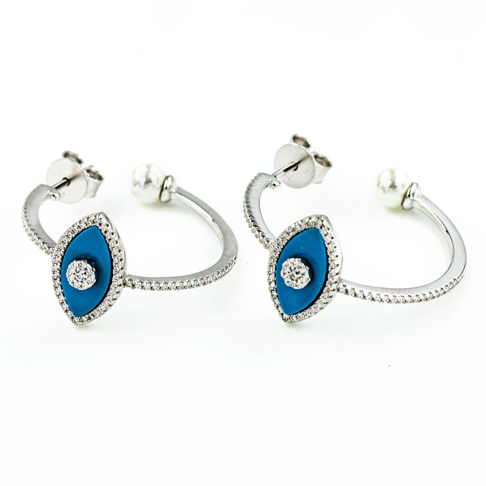 Sterling Silver Cubic Zirconia Pearl Eye Earrings