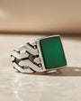 Square Green Agate Stone Men's Silver Ring