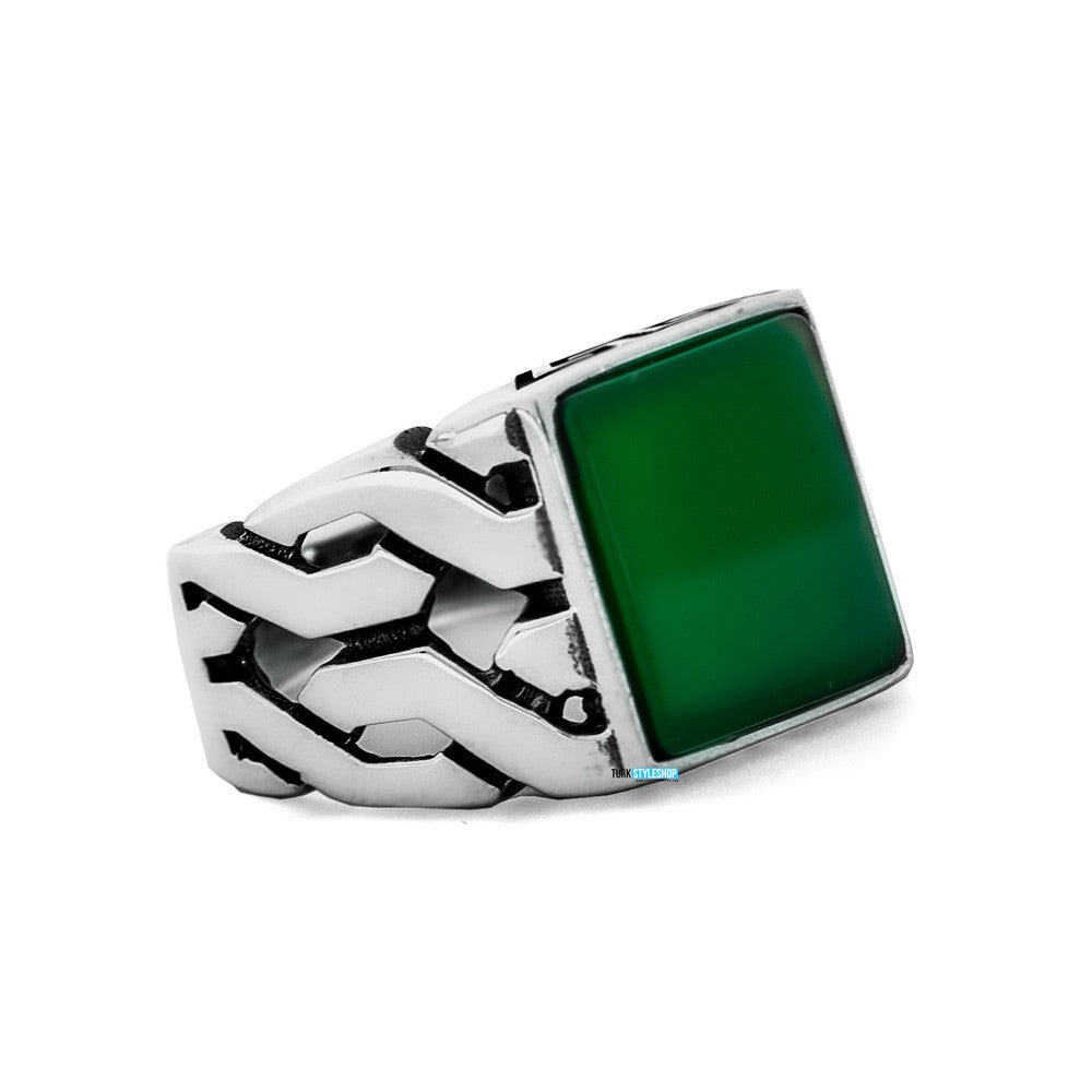 Green Agate Stone 925s Silver Ring