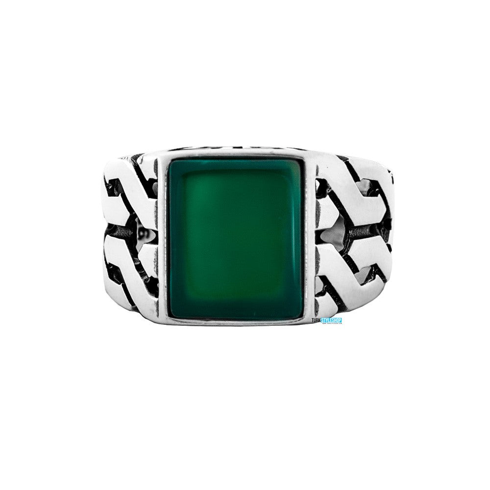 Green Agate Stone 925s Silver Ring