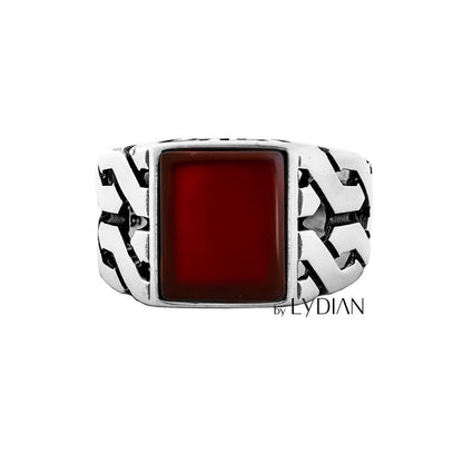Square Agate Stone Men's Silver Ring