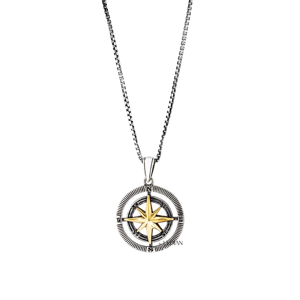 Compass Pendant with Chain for Men 925 Sterling Silver