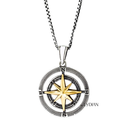 925 Sterling Silver 55cm Chain Compass Men's Necklace