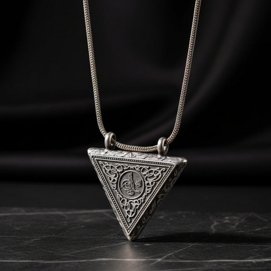 925 Ayar Gümüş Tuğralı Muska Kabı Kolye -2