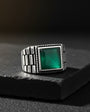 Square Green Agate Stone Men's Silver Ring
