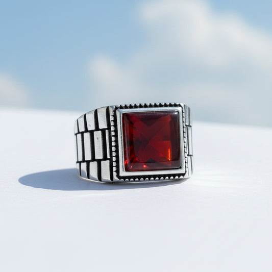 Kare Akik Taşlı Erkek Gümüş Yüzük