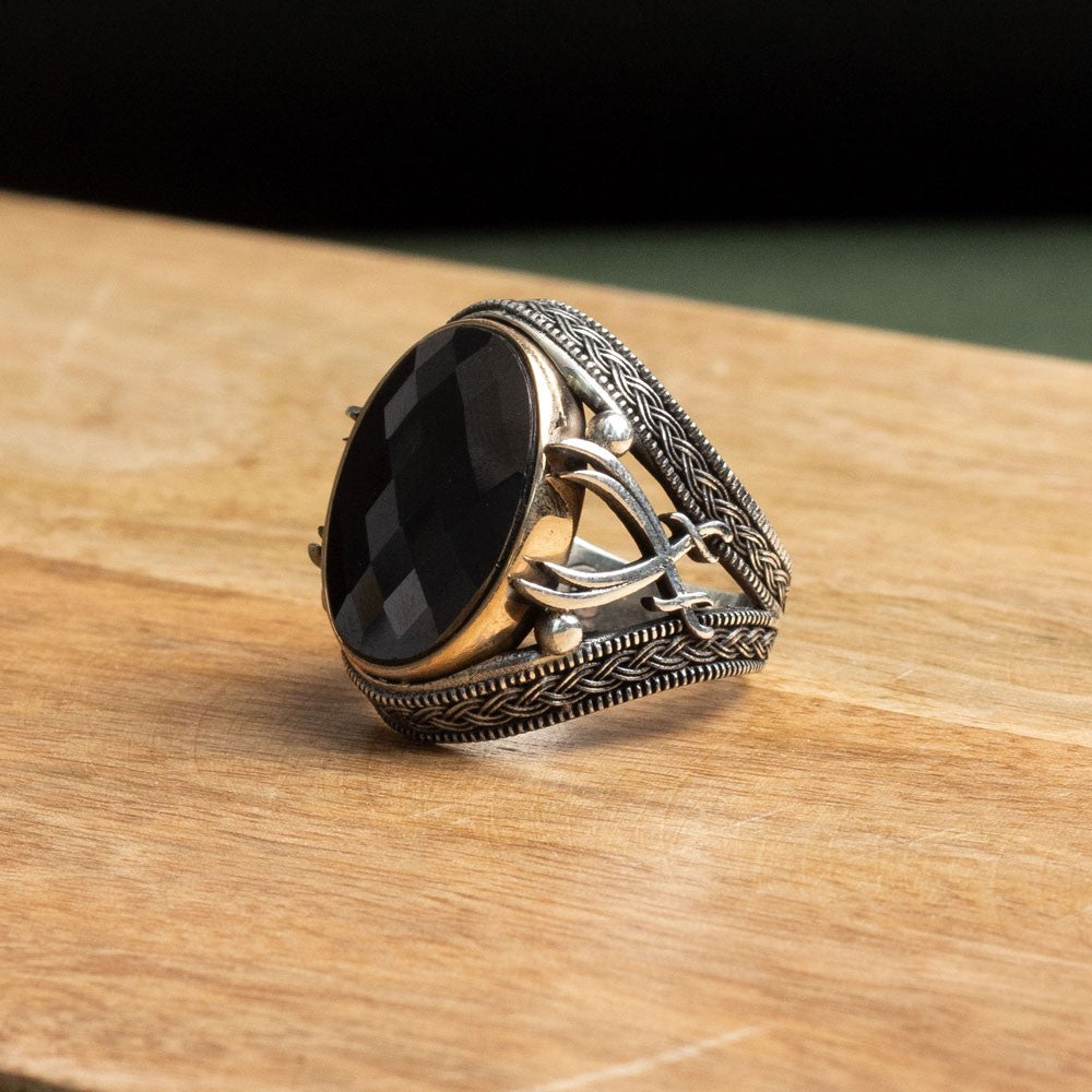 Onyx Stone Zulfiqar 925s Silver Ring