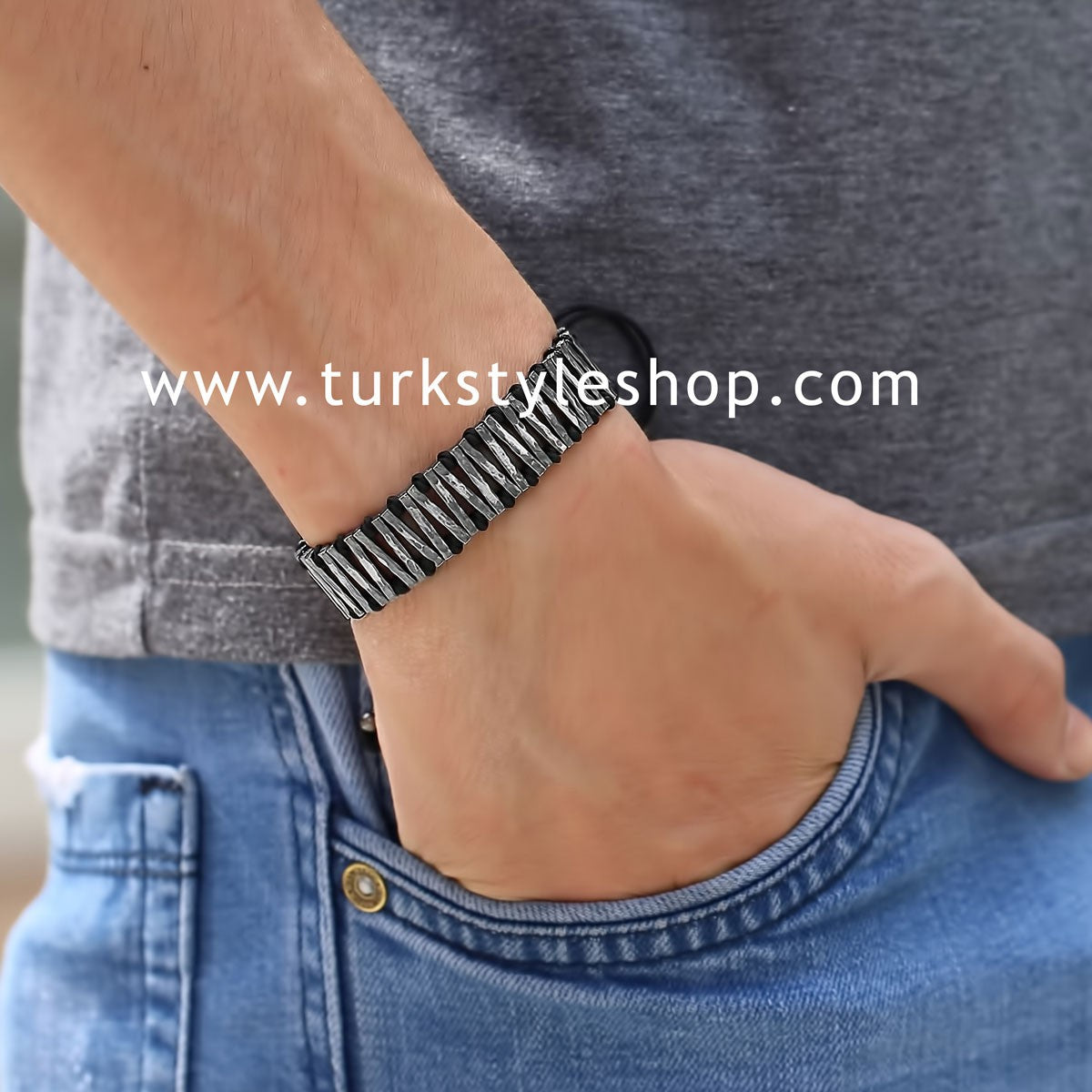 Mens Silver Macrame Bracelet