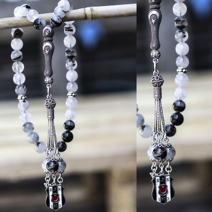 BJK Quartz Stone Silver Silver Rosary
