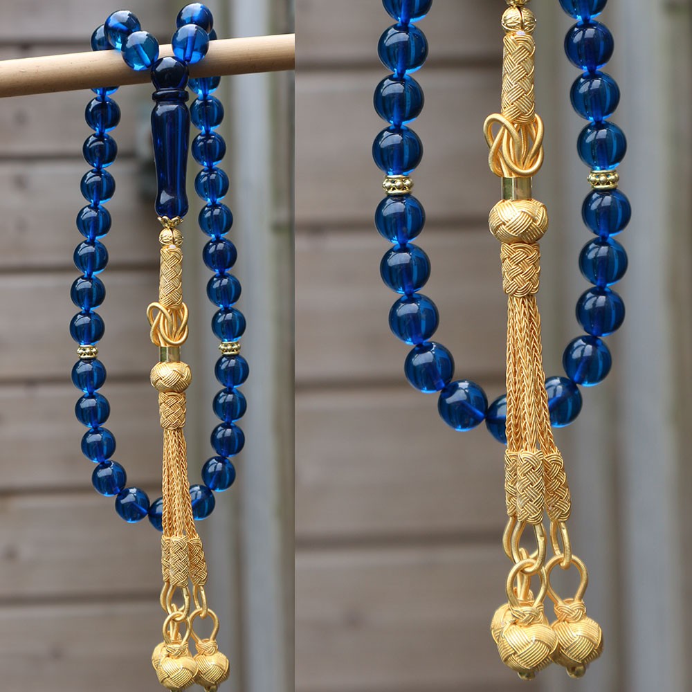 8mm Blue Certified Sapphire Enamel 1000 Sterling Silver Tassel Tesbih
