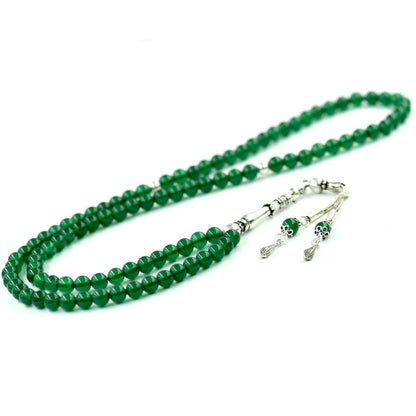925 Silver Silver Silding 99 Green Agate Stone Tesbih