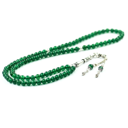 925 Silver Silver Silding 99 Green Agate Stone Tesbih