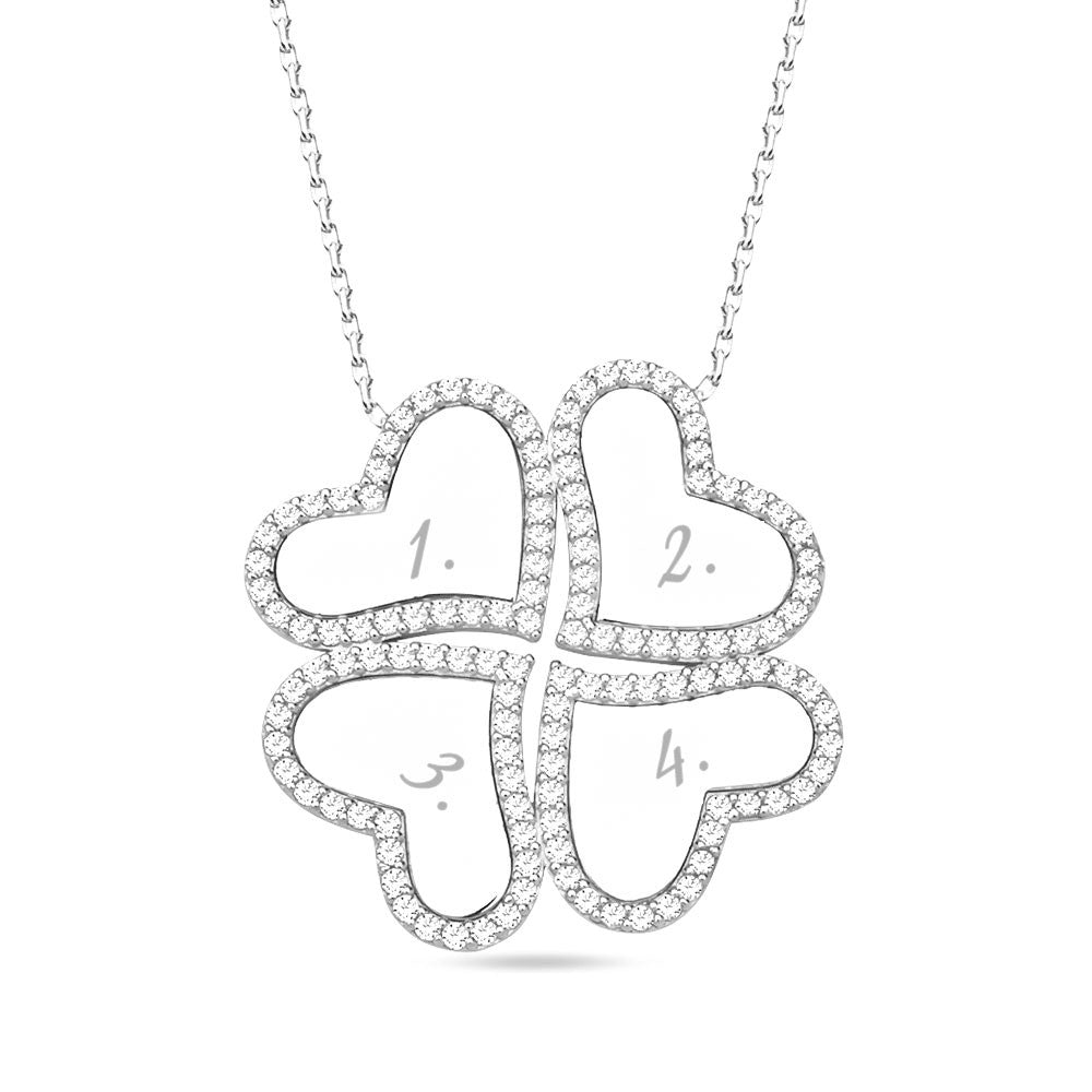 Four Names Luck Hearts 925s Silver Clover Necklace