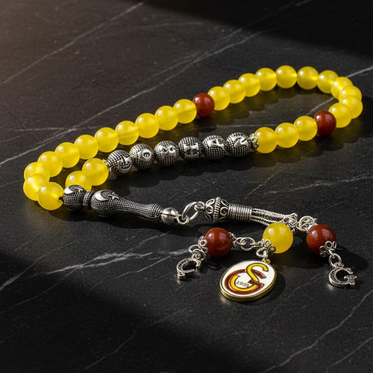 925 Ayar Gümüş Ay Yıldız GS Akik Taşlı Isimli Tesbih