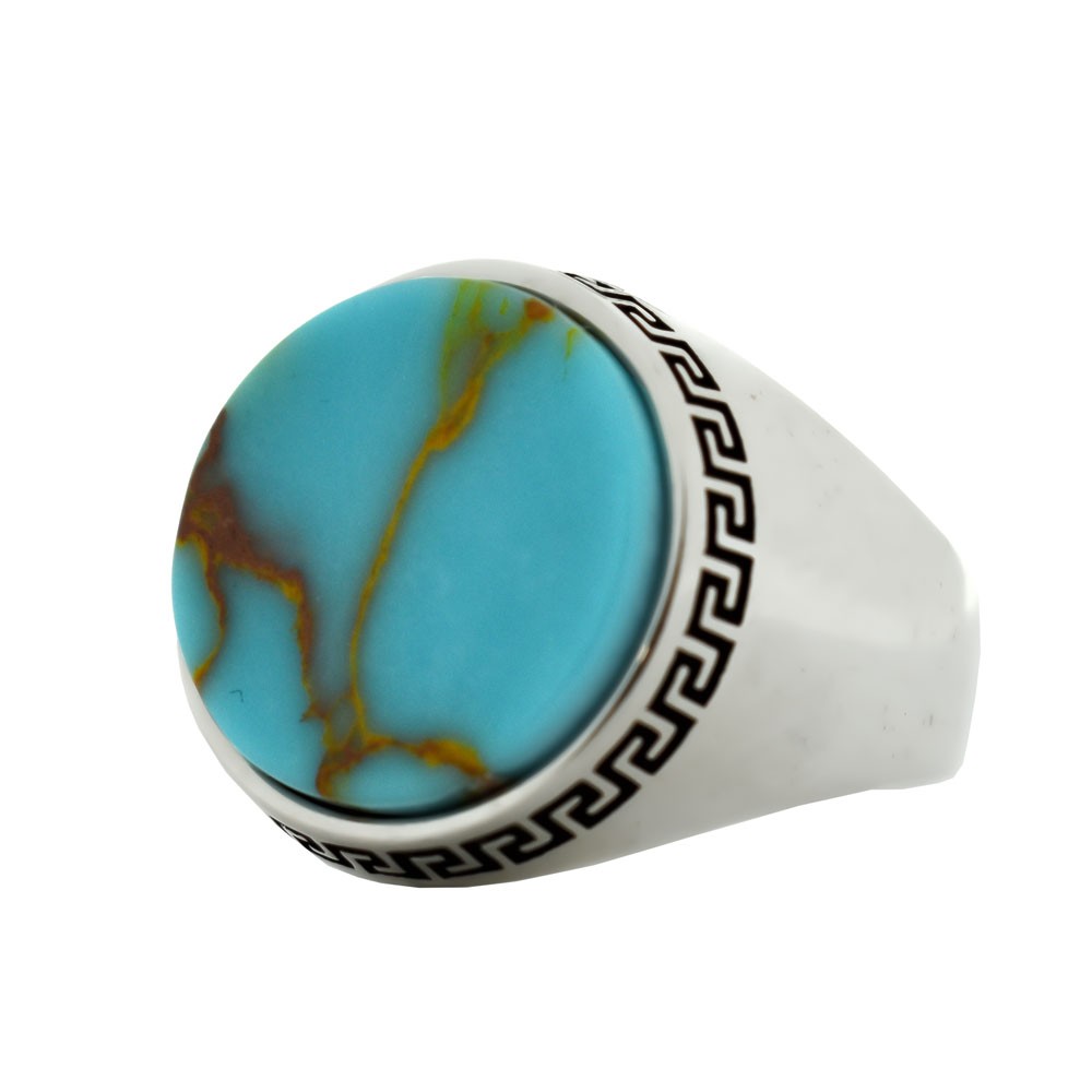 Turquoise Stone Silver Mens Ring