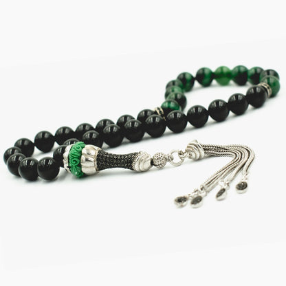 925 Ayar Gümüş Oniks Kaplan Gözü Tesbih