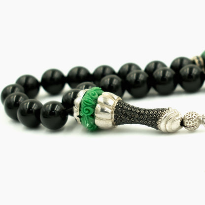 925 Ayar Gümüş Oniks Kaplan Gözü Tesbih